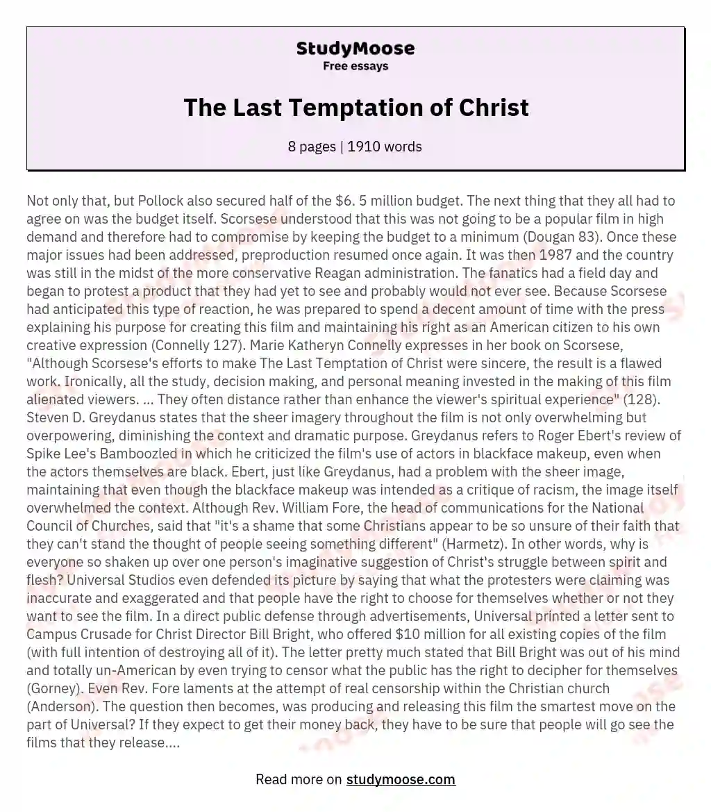 The Last Temptation of Christ essay