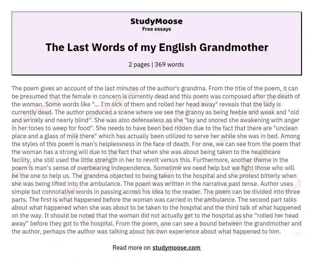 The Last Words of my English Grandmother essay