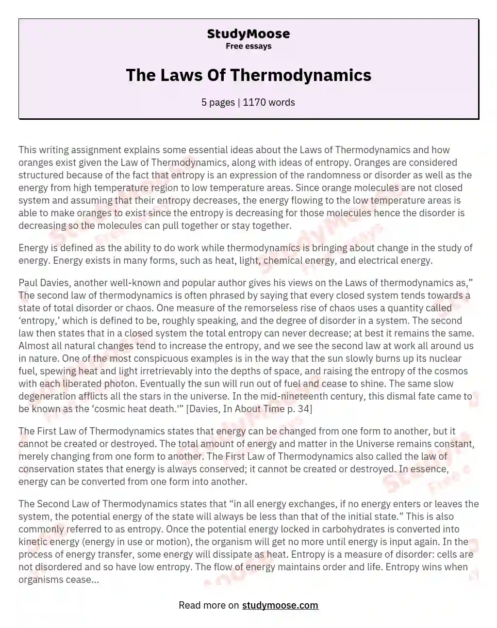 The Laws Of Thermodynamics essay