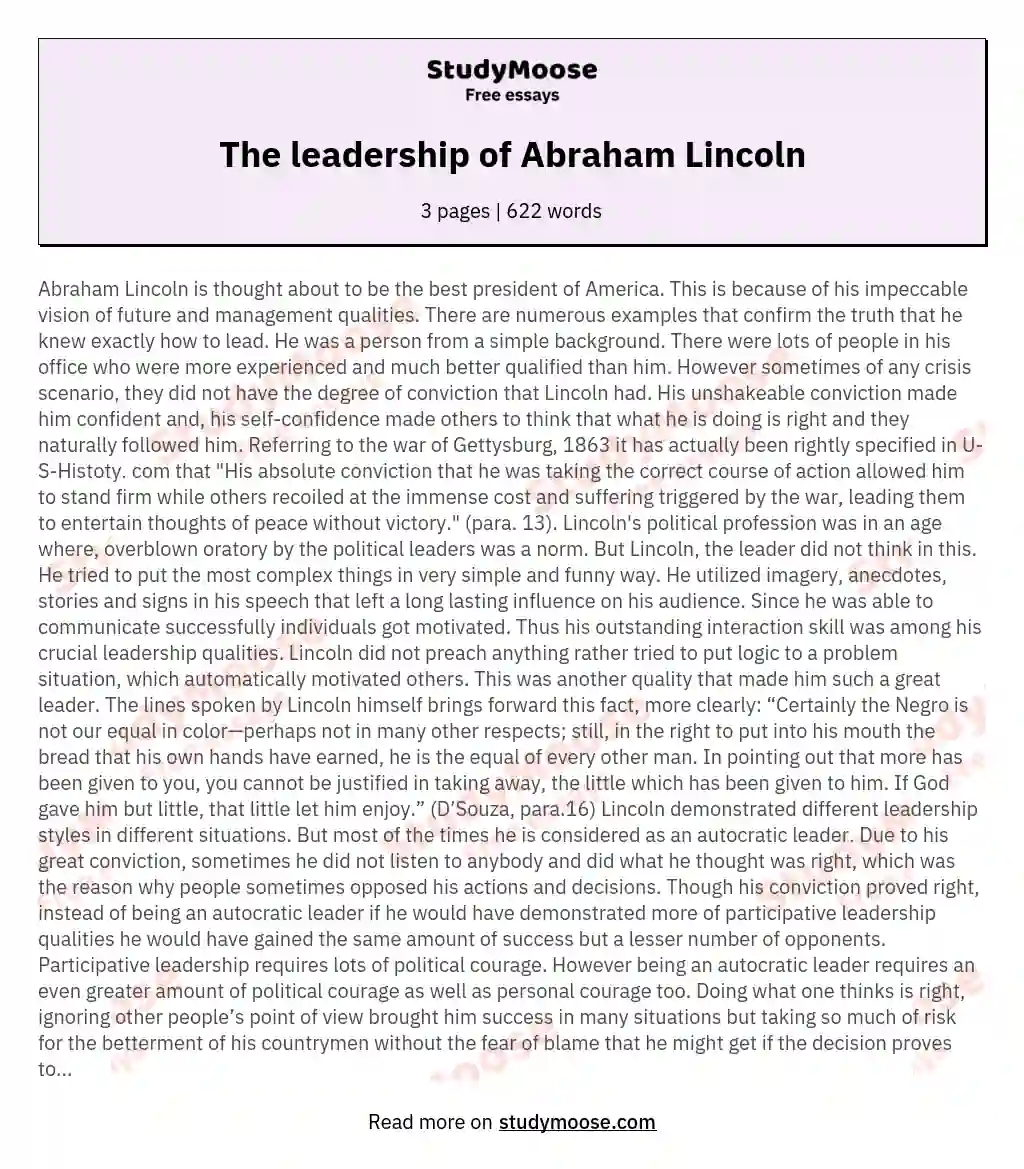 The leadership of Abraham Lincoln essay