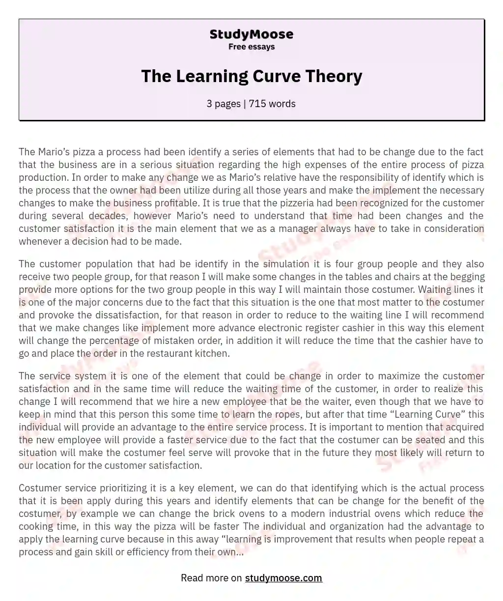 The Learning Curve Theory essay