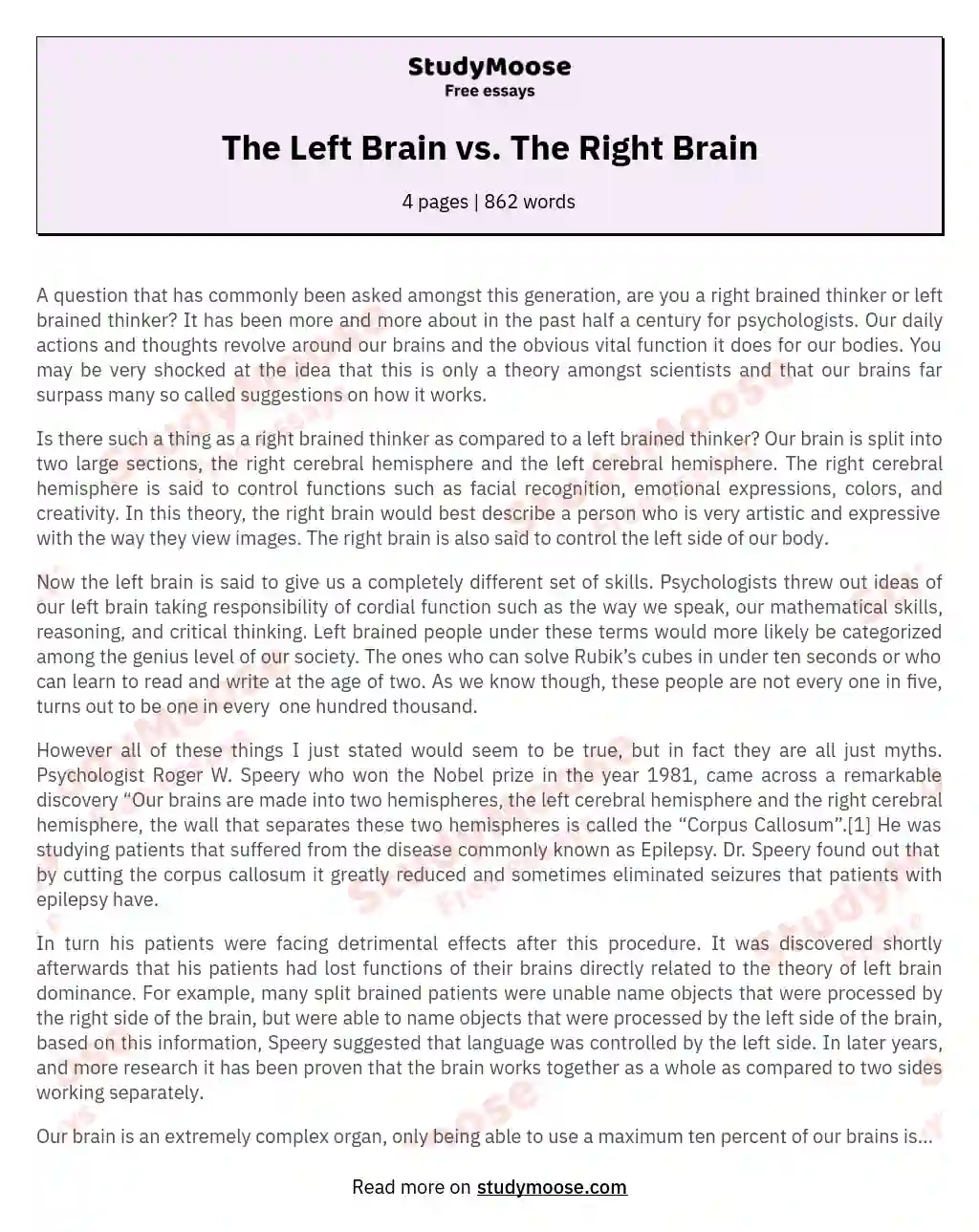 The Left Brain vs. The Right Brain