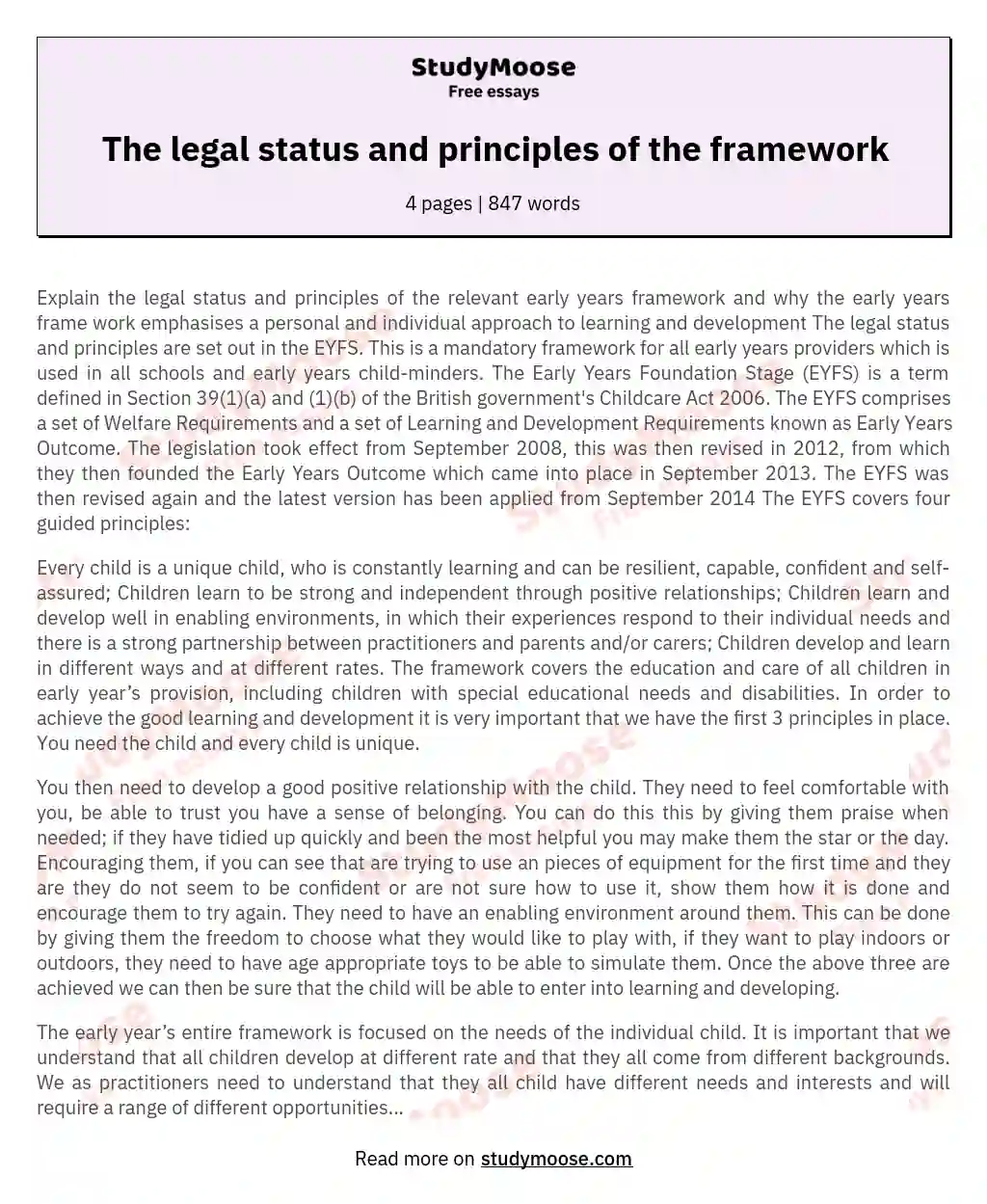 The legal status and principles of the framework essay