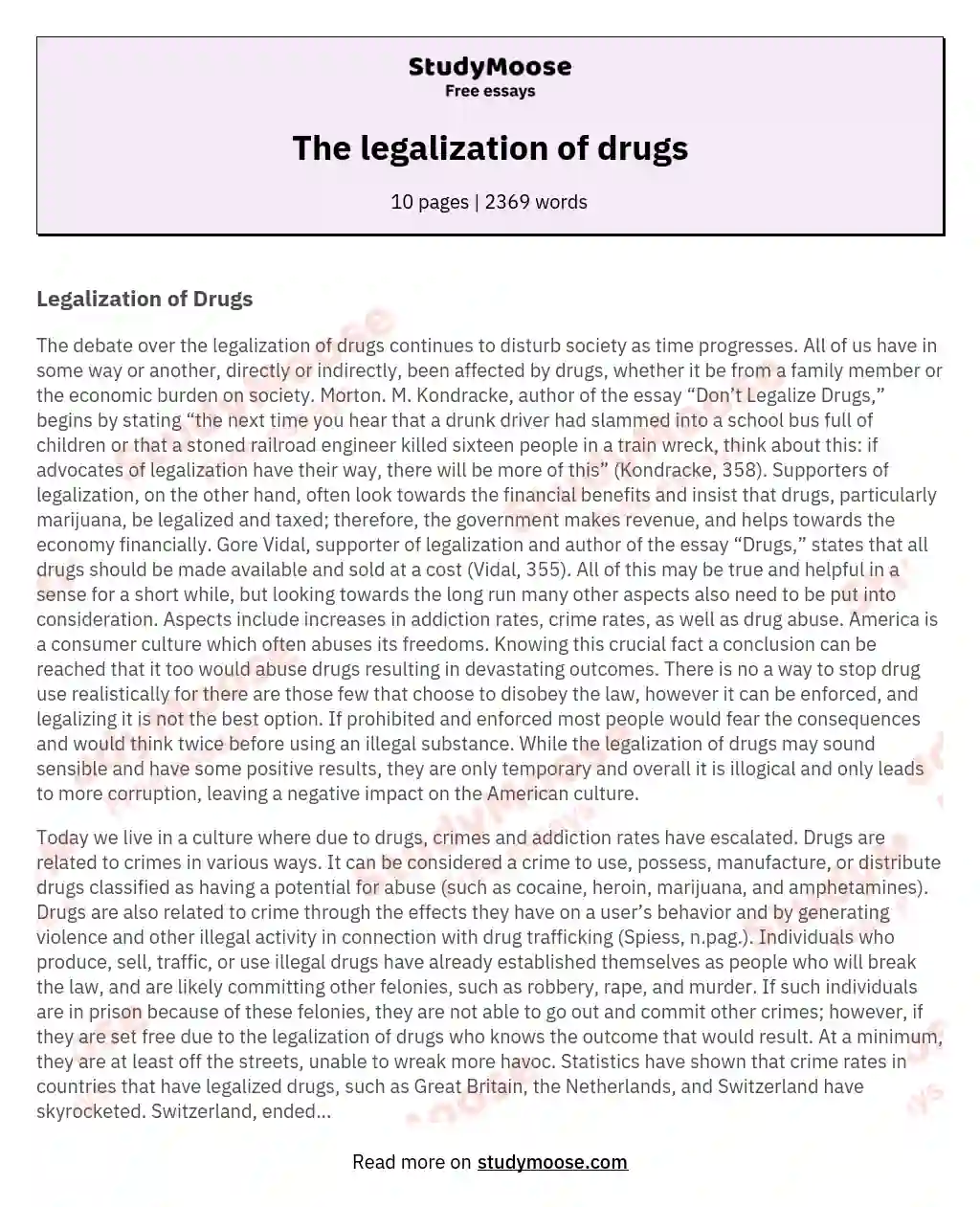 The legalization of drugs