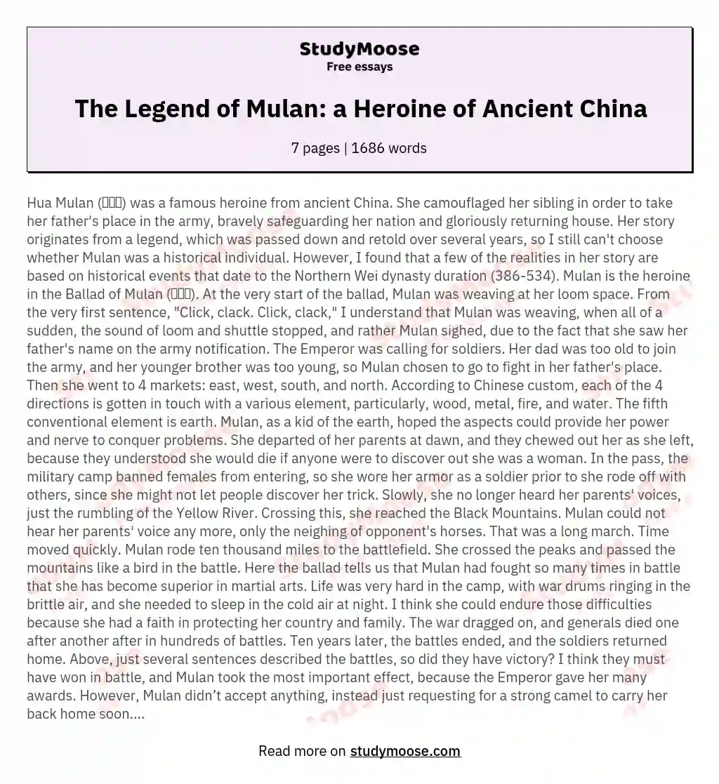 The Legend of Mulan: a Heroine of Ancient China