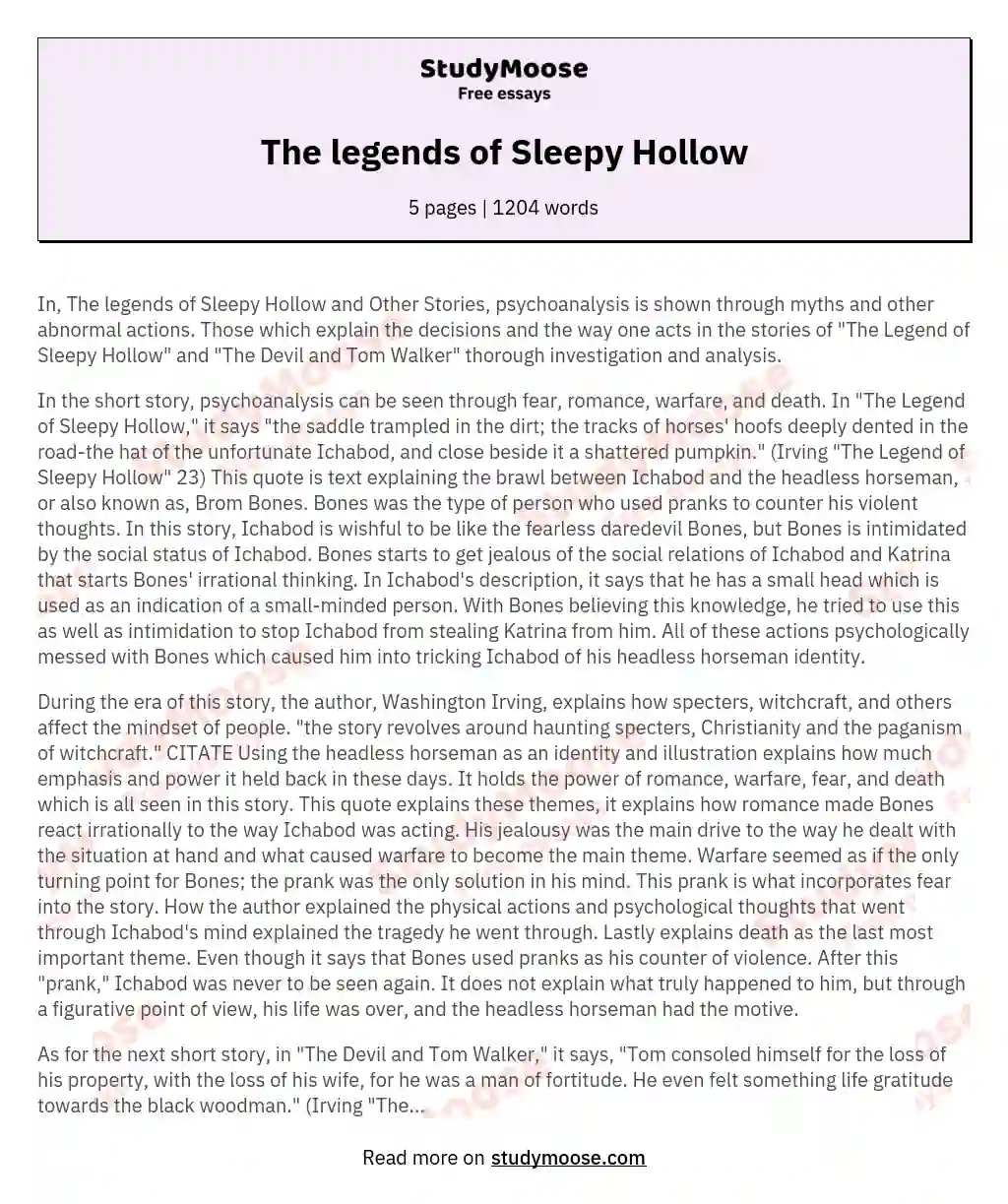 The legends of Sleepy Hollow essay
