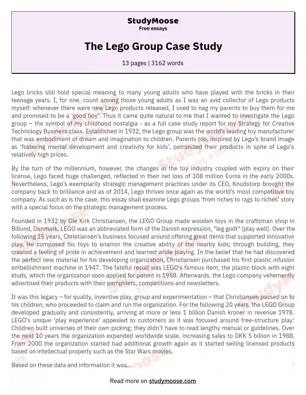 lego the crisis case study analysis