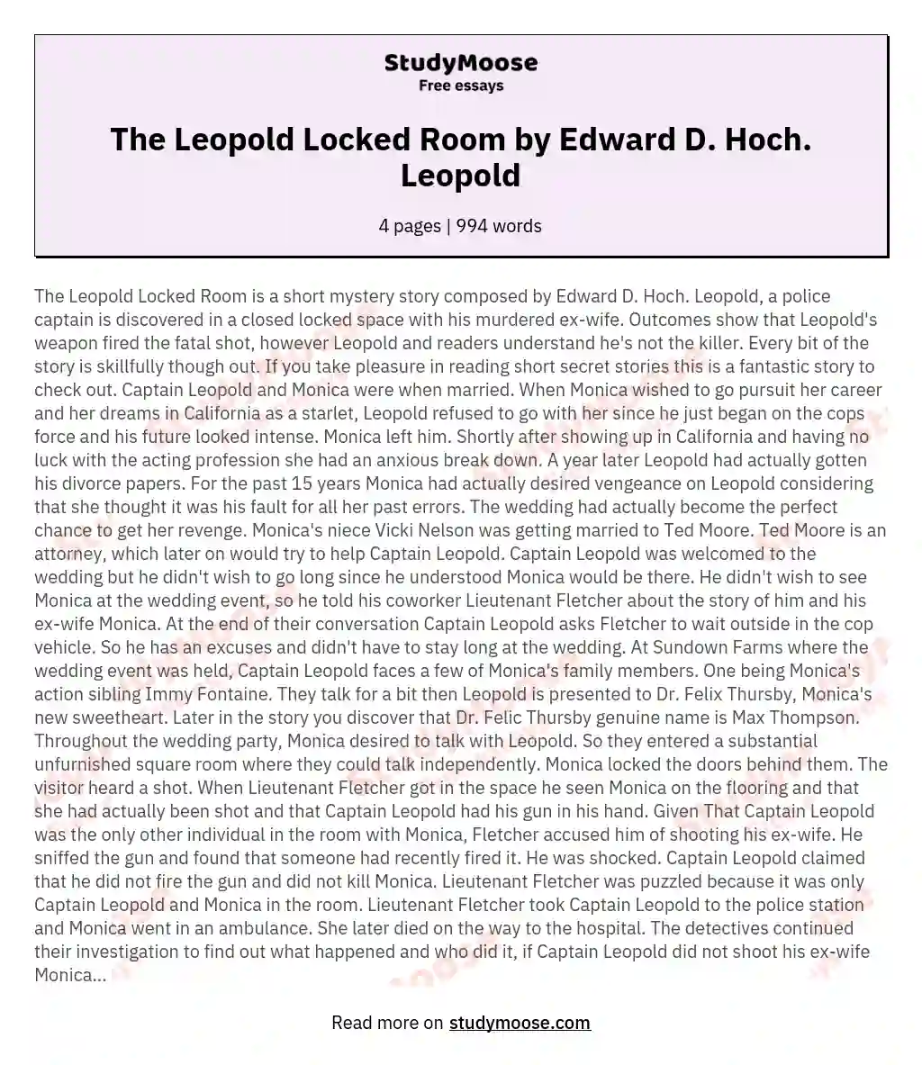 The Leopold Locked Room by Edward D. Hoch. Leopold essay