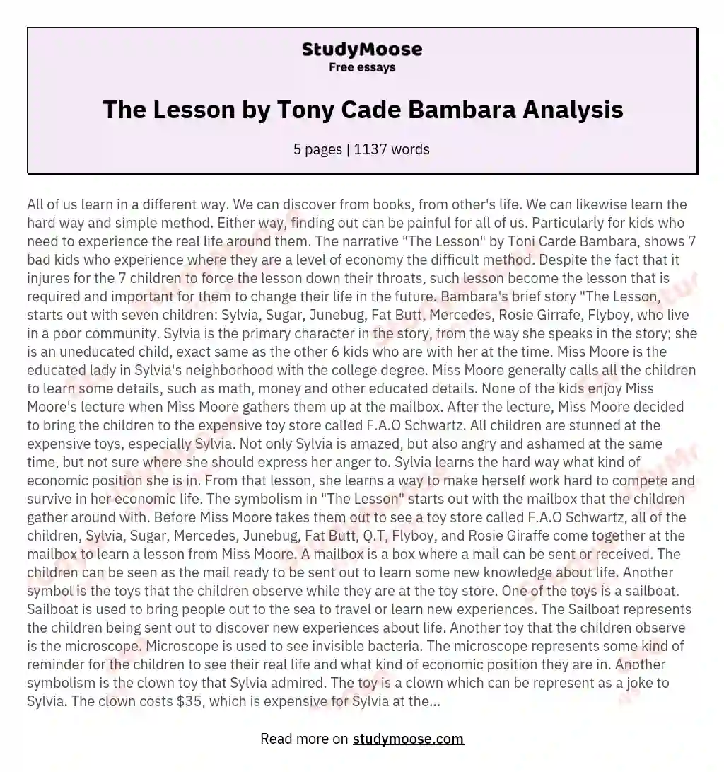 The Lesson by Tony Cade Bambara Analysis