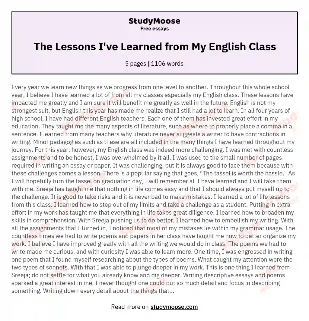 what i learned in my writing english class essay