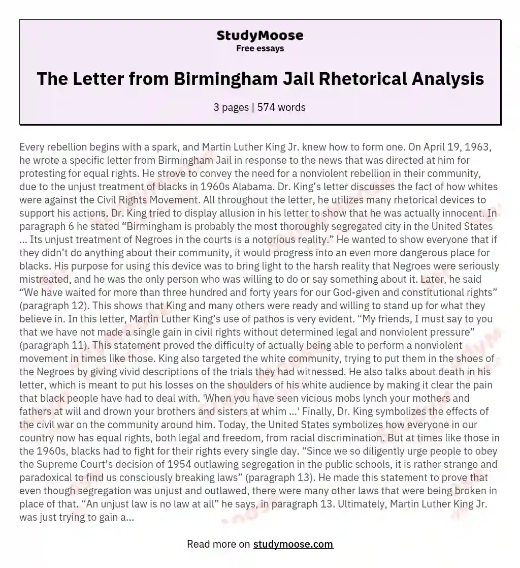 essay questions letter from birmingham jail