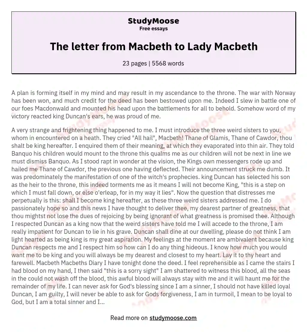 The letter from Macbeth to Lady Macbeth essay