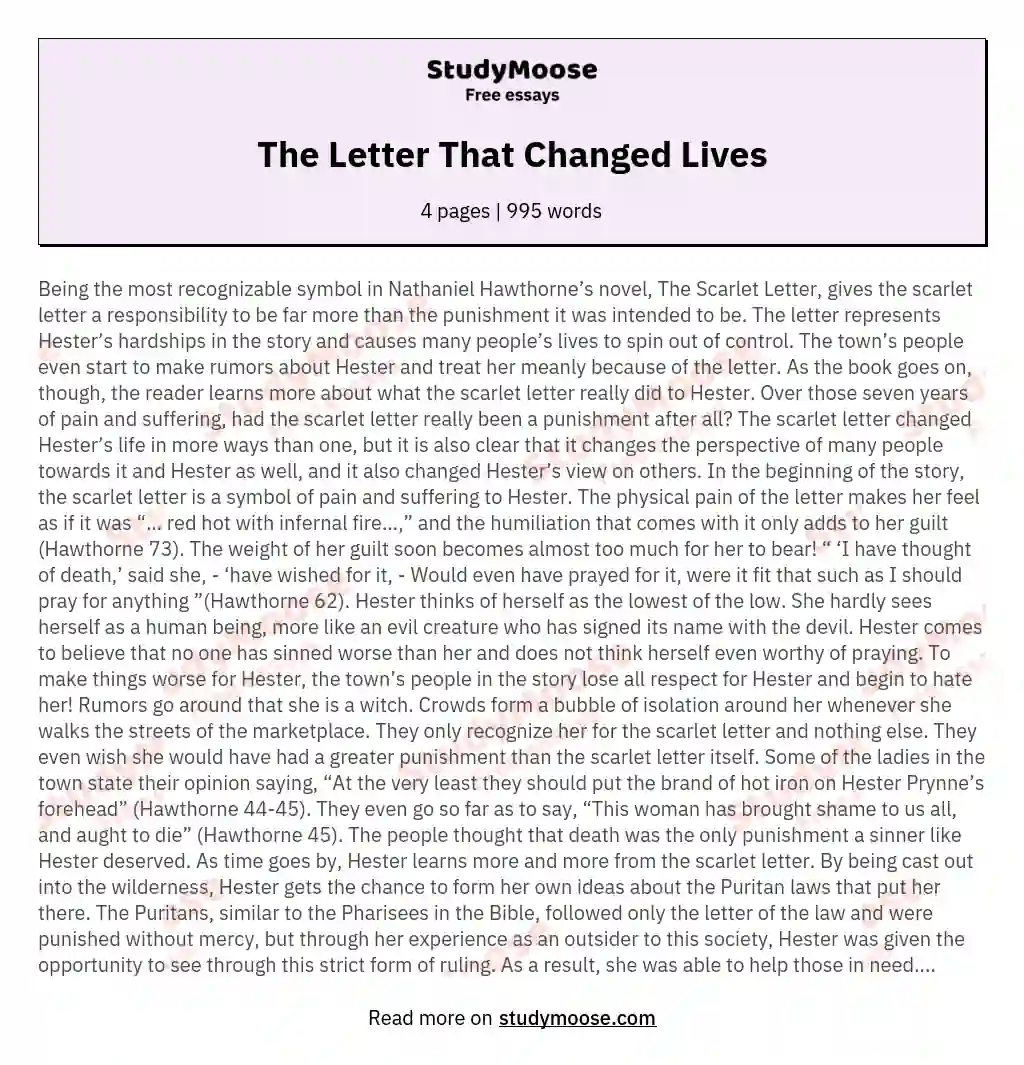 The Letter That Changed Lives essay