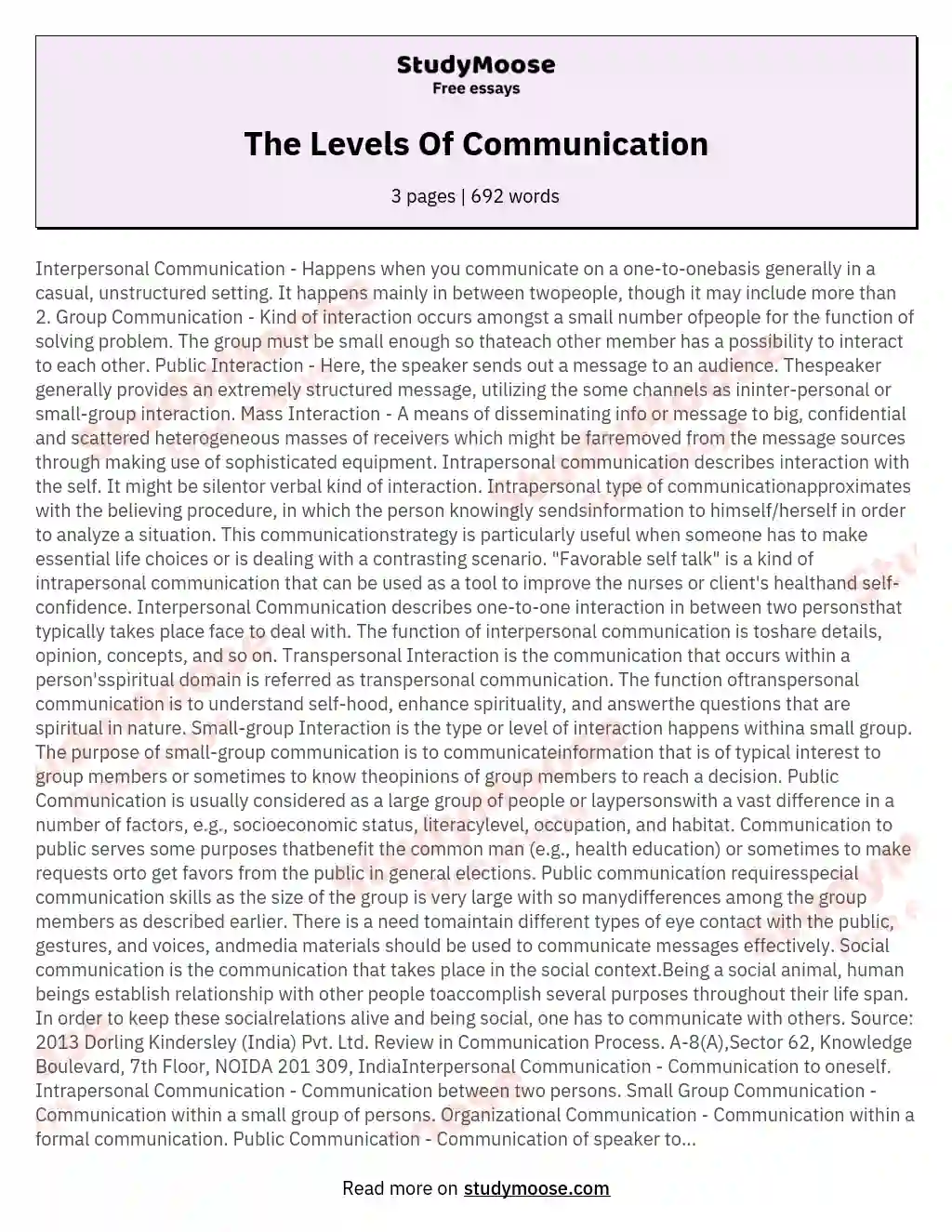 The Levels Of Communication essay