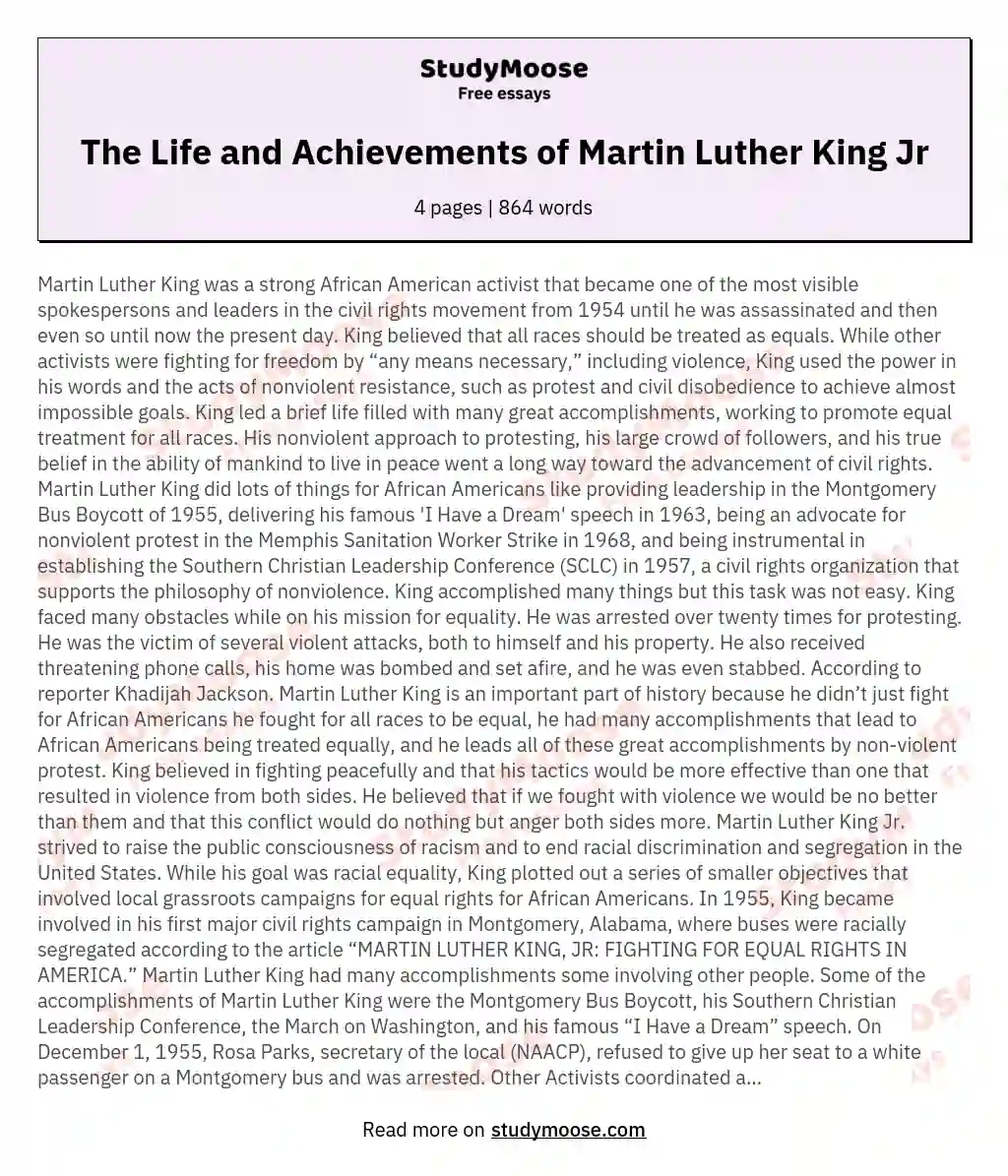 The Life and Achievements of Martin Luther King Jr essay