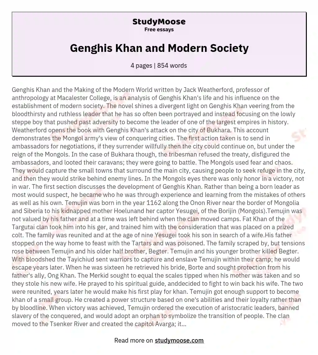Genghis Khan and Modern Society essay