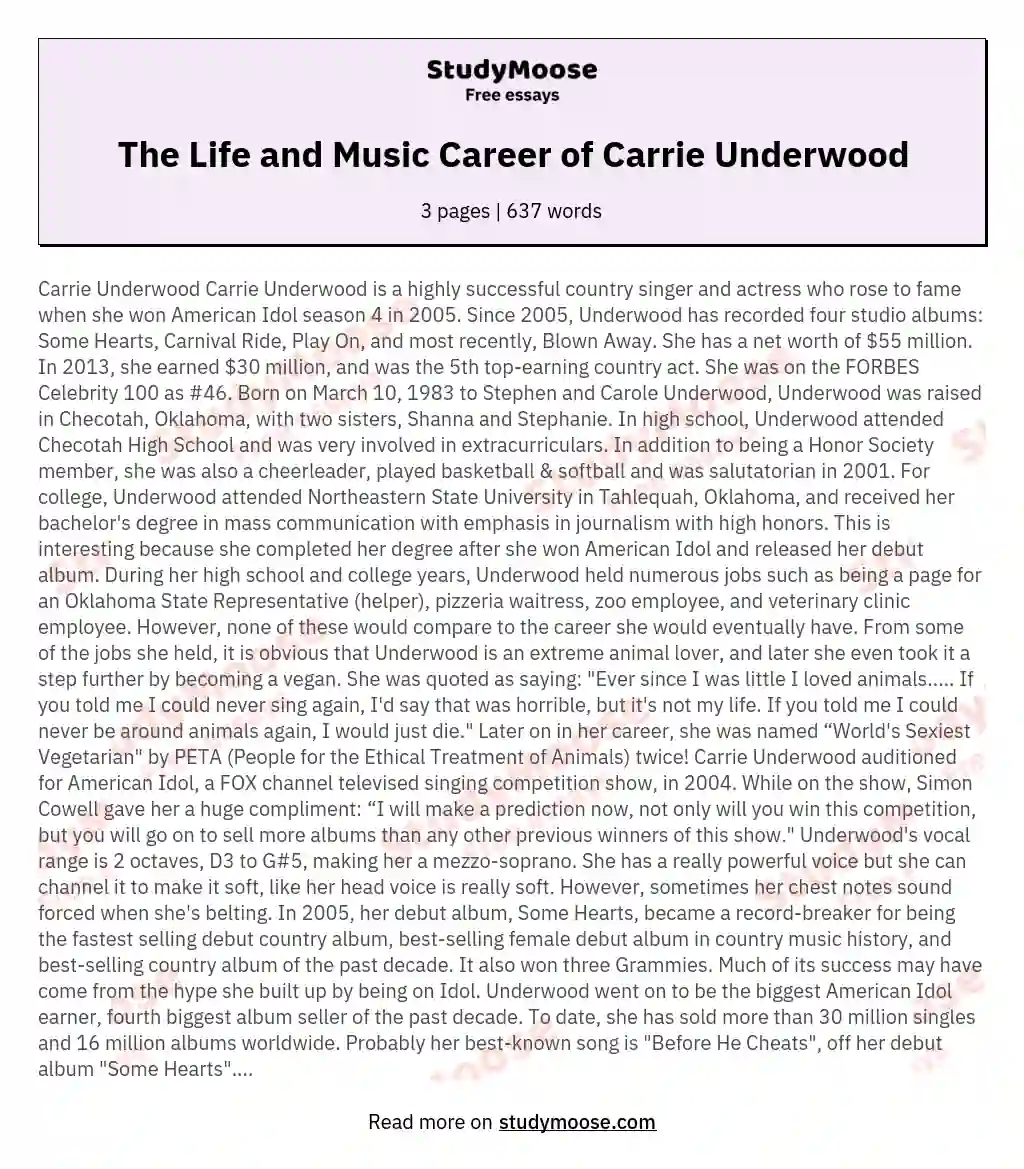 The Life and Music Career of Carrie Underwood essay