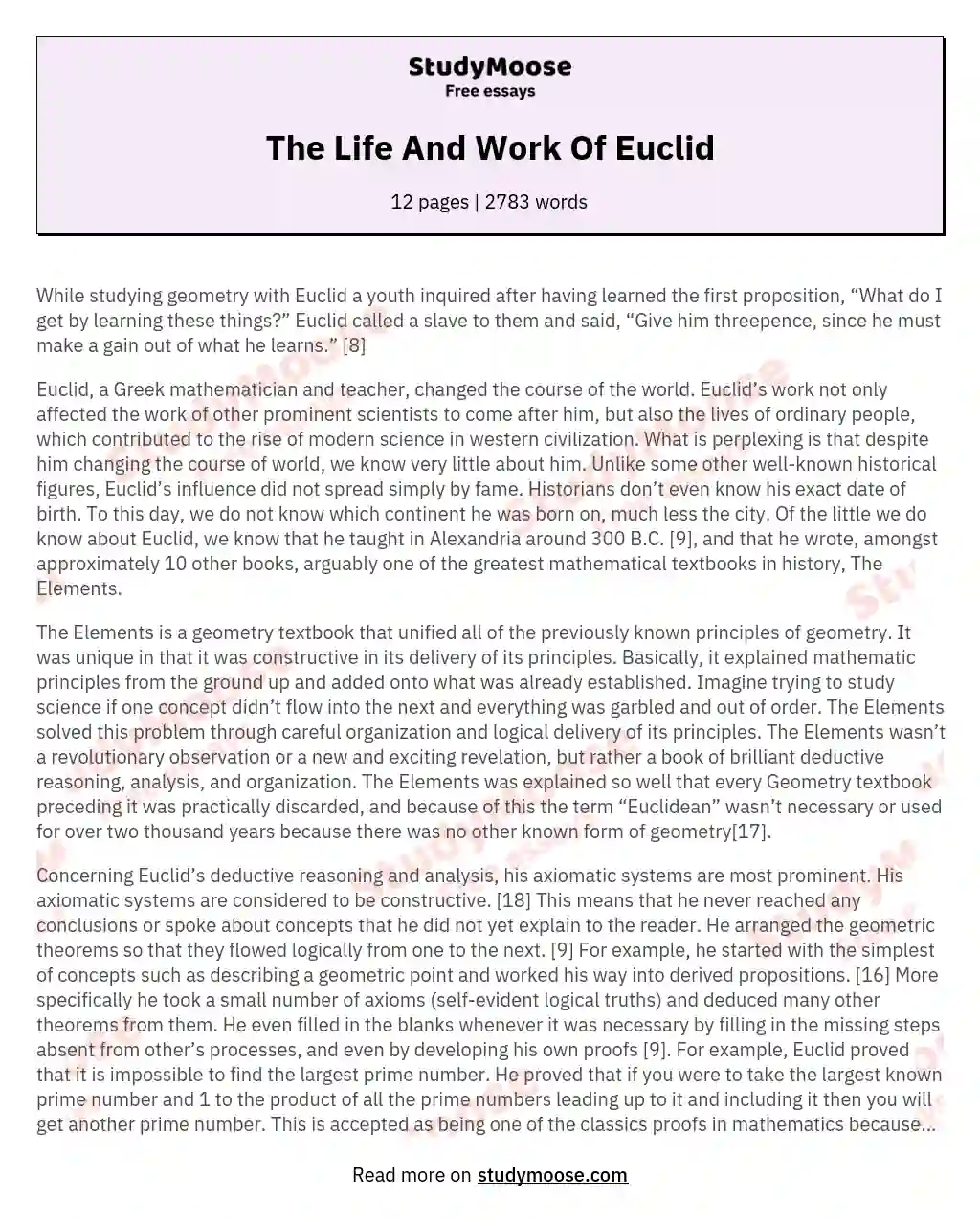 The Life And Work Of Euclid