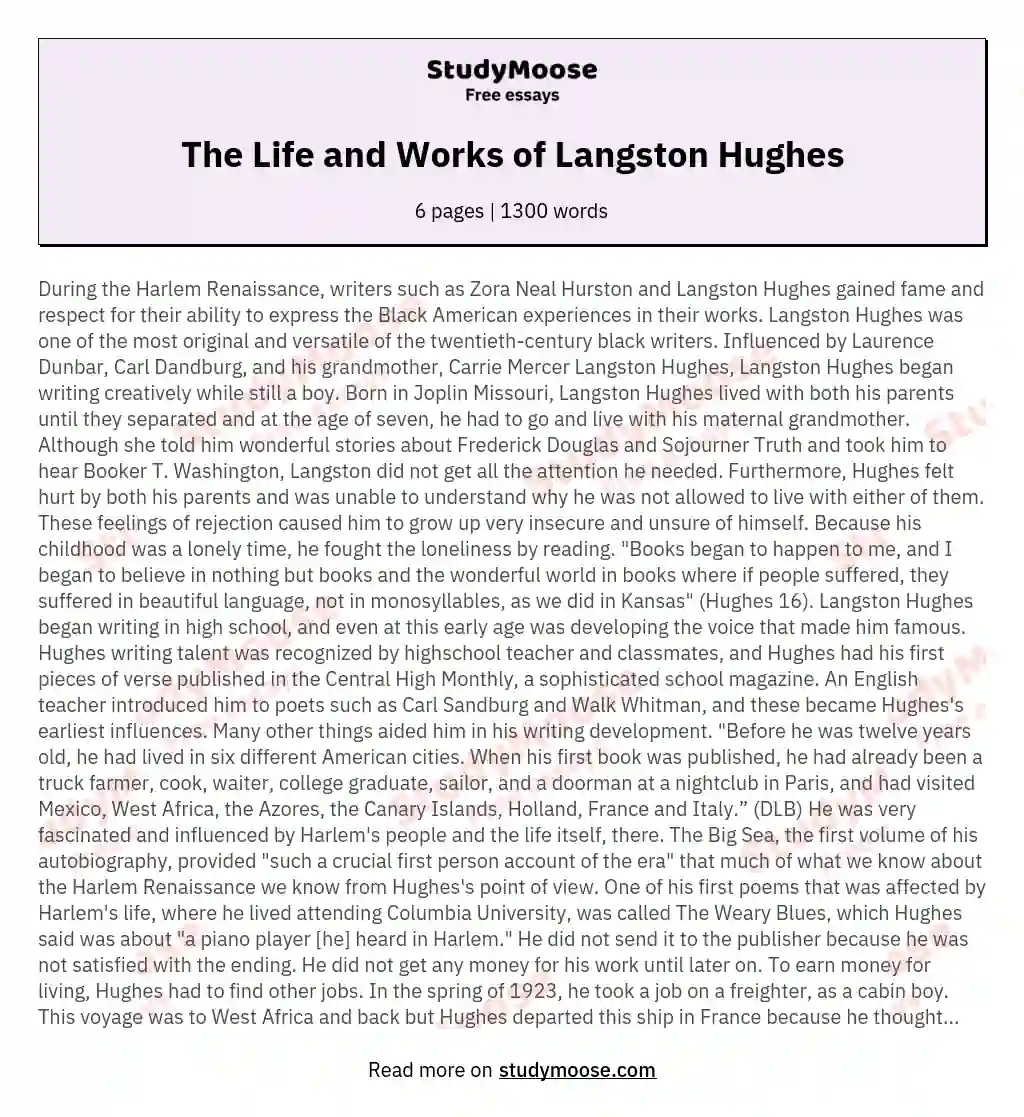 The Life and Works of Langston Hughes