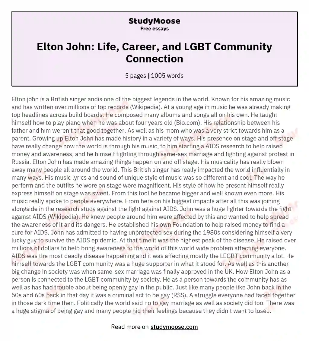 Elton John: Life, Career, and LGBT Community Connection essay