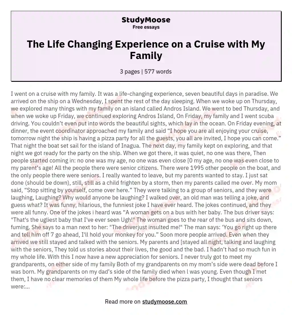 The Life Changing Experience on a Cruise with My Family essay