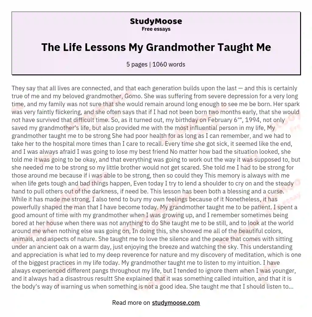 The Life Lessons My Grandmother Taught Me essay