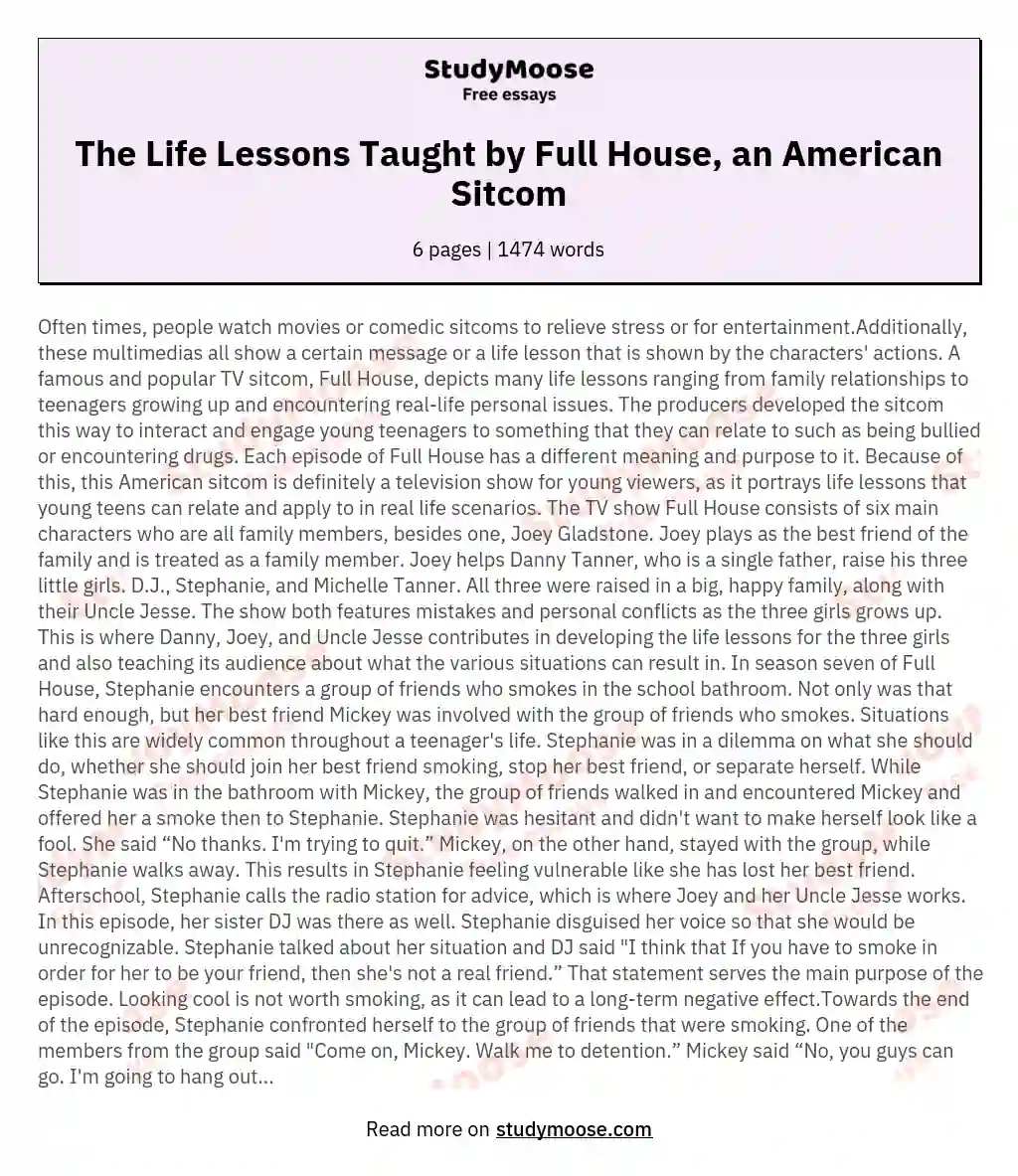 The Life Lessons Taught by Full House, an American Sitcom essay
