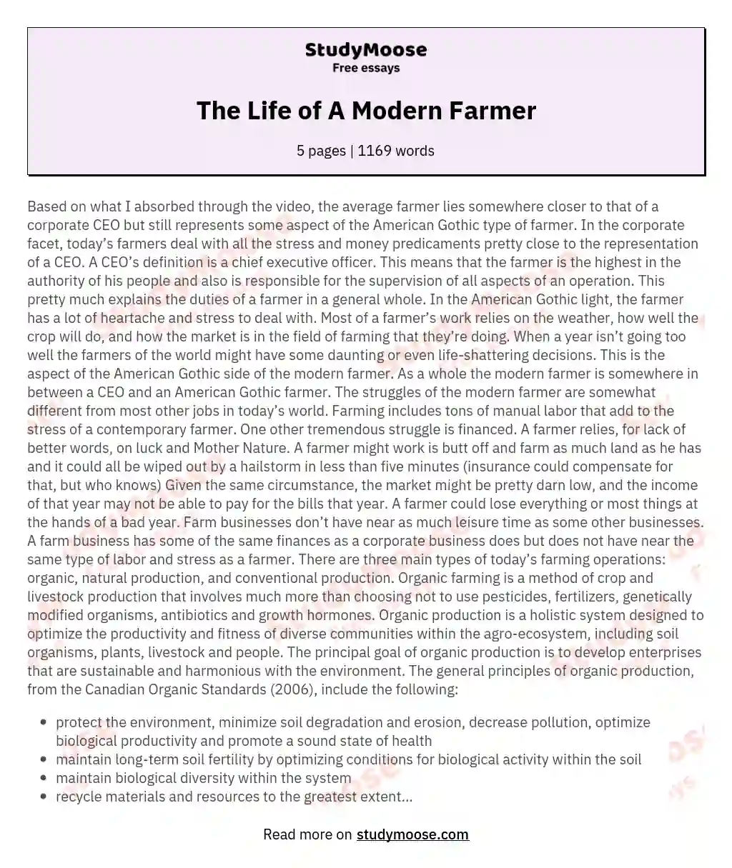 The Life of A Modern Farmer essay