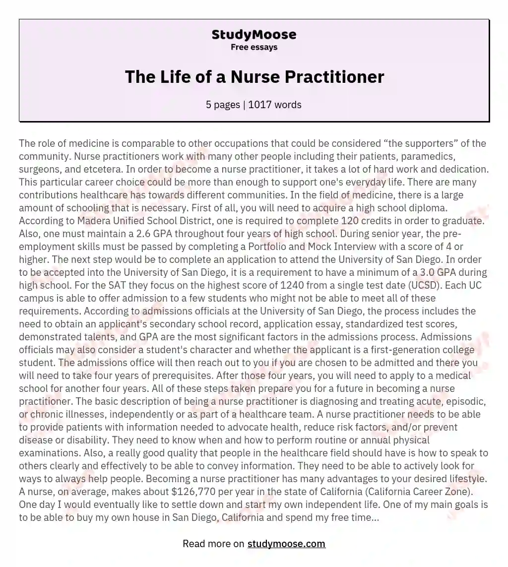 college essay about becoming a nurse
