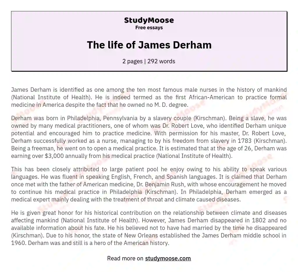 The life of James Derham essay