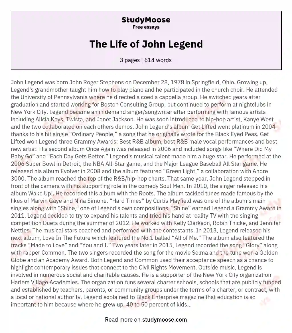 The Life of John Legend essay
