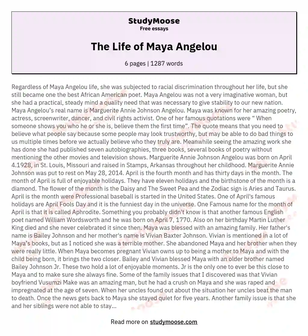 The Life of Maya Angelou essay
