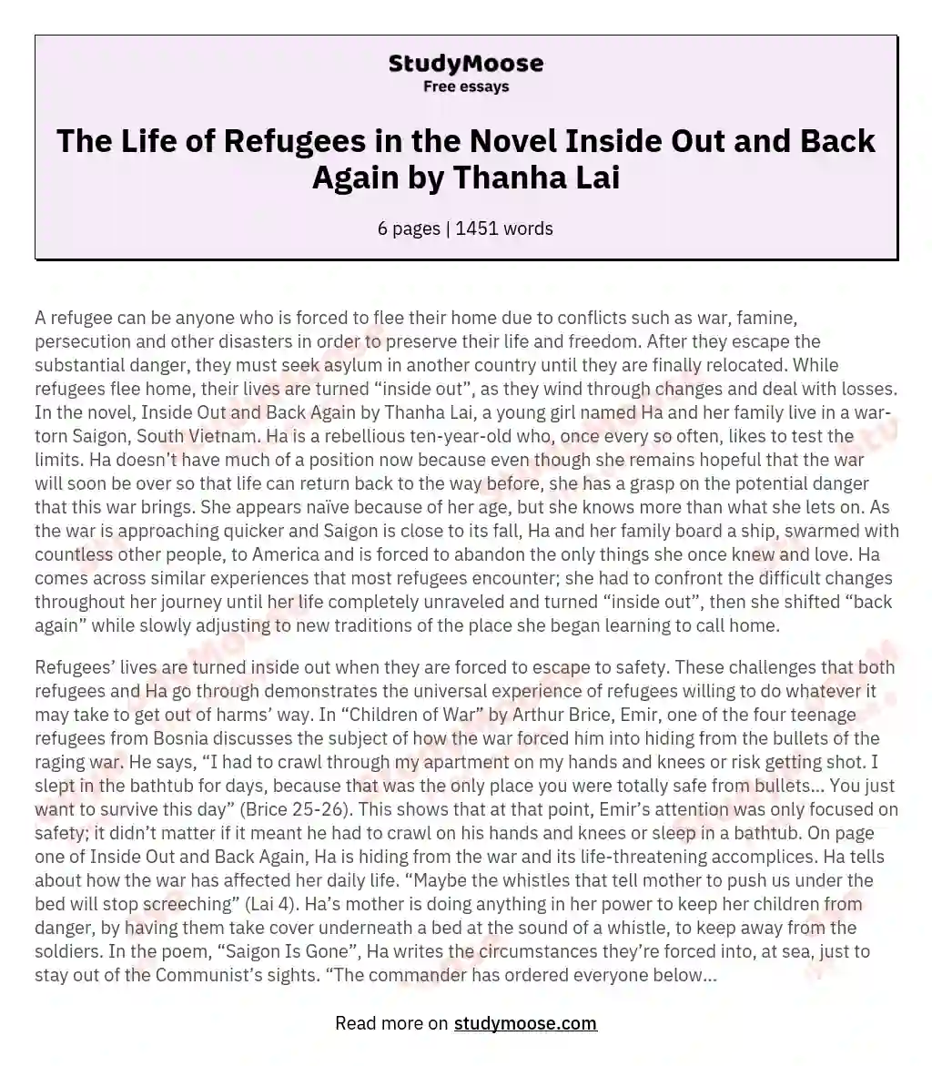 The Life of Refugees in the Novel Inside Out and Back Again by Thanha Lai