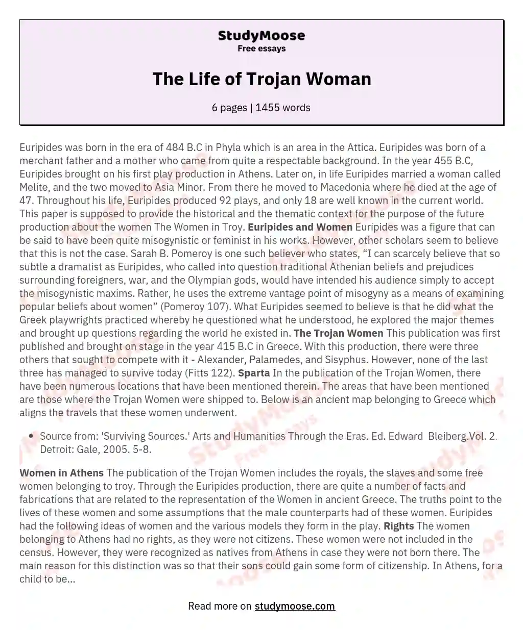 The Life of Trojan Woman essay