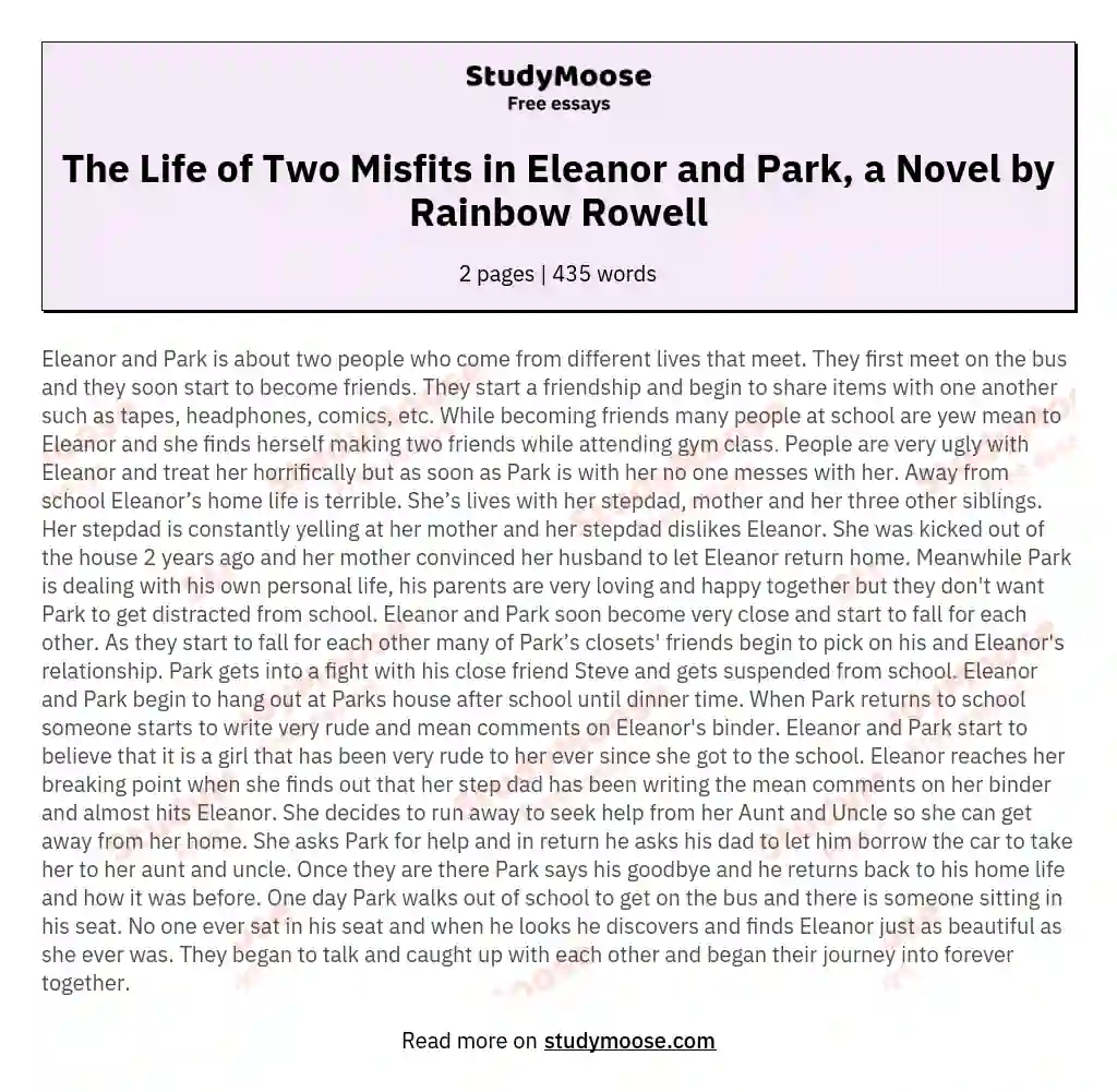 The Life of Two Misfits in Eleanor and Park, a Novel by Rainbow Rowell essay
