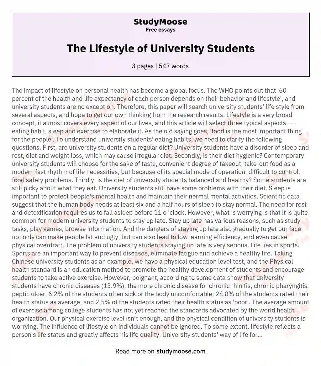 The Lifestyle of University Students essay