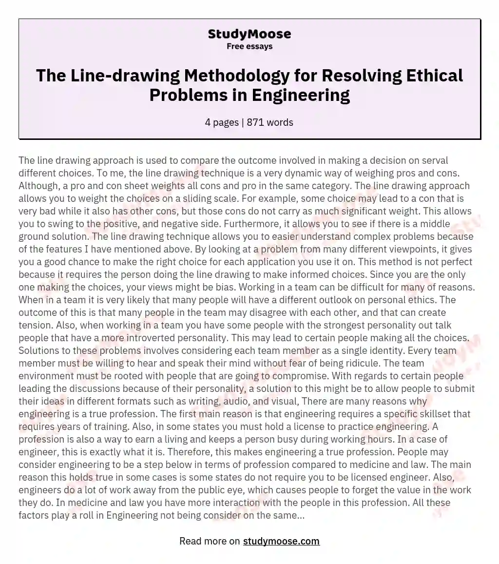 The Line-drawing Methodology for Resolving Ethical Problems in Engineering essay