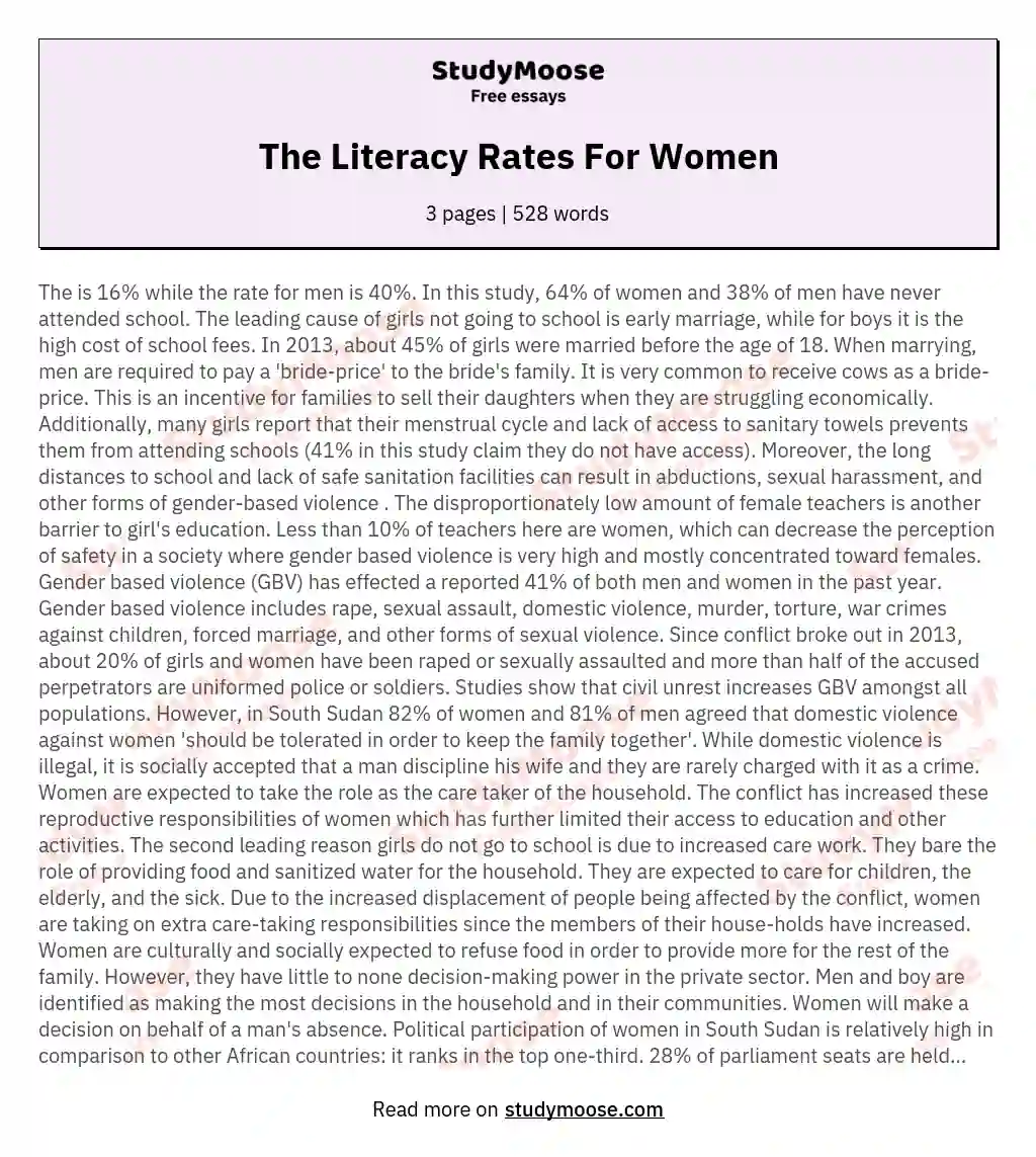The Literacy Rates For Women essay