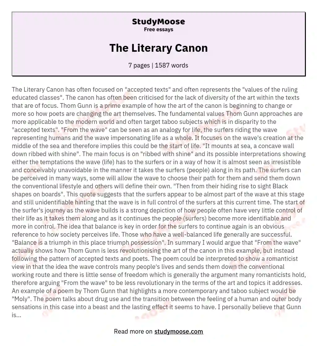 The Literary Canon essay