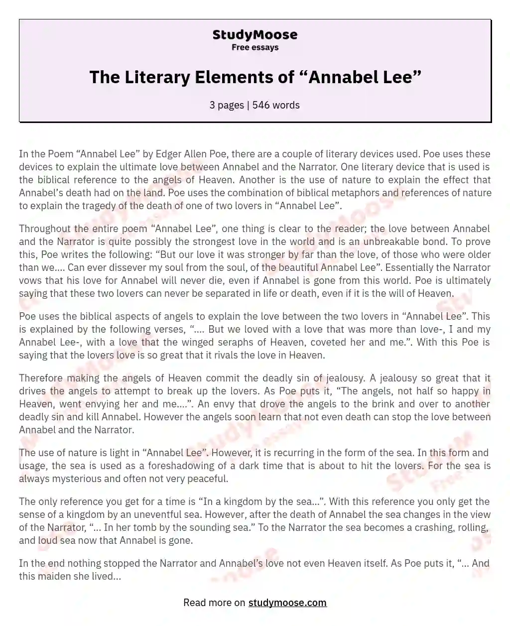 The Literary Elements of “Annabel Lee” essay