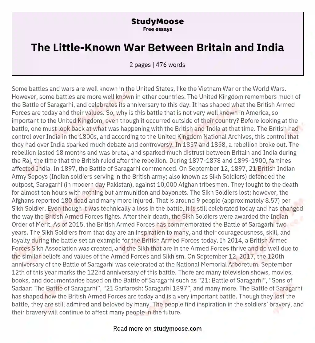 The Little-Known War Between Britain and India essay