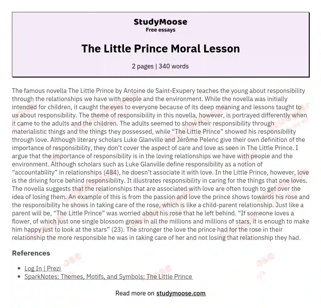 The Little Prince Moral Lesson essay