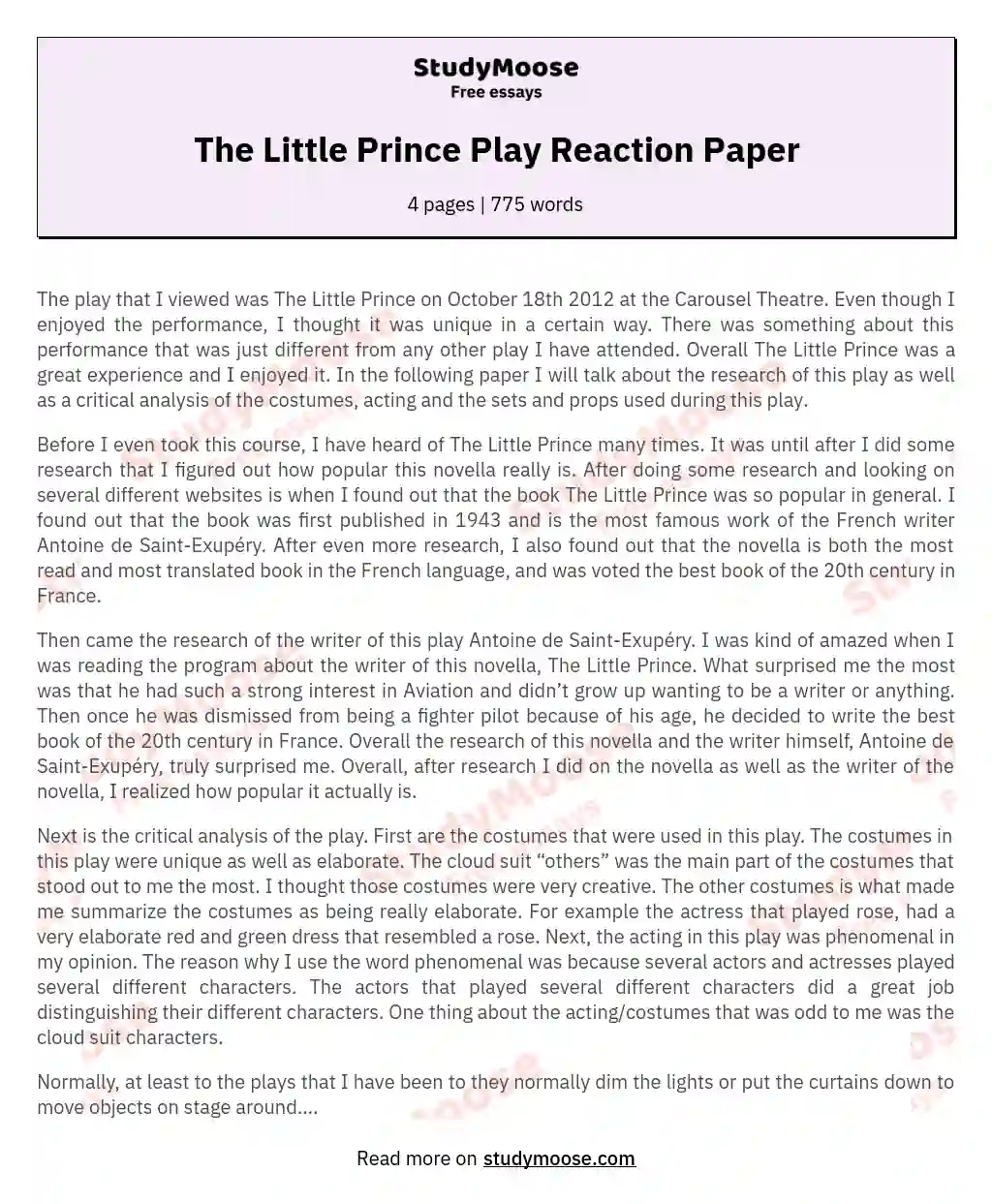 The Little Prince Play Reaction Paper