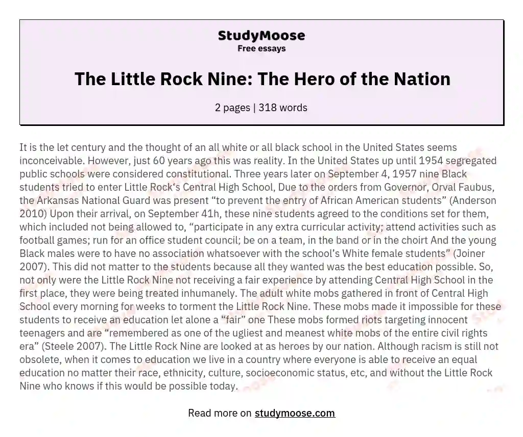 The Little Rock Nine: The Hero of the Nation essay