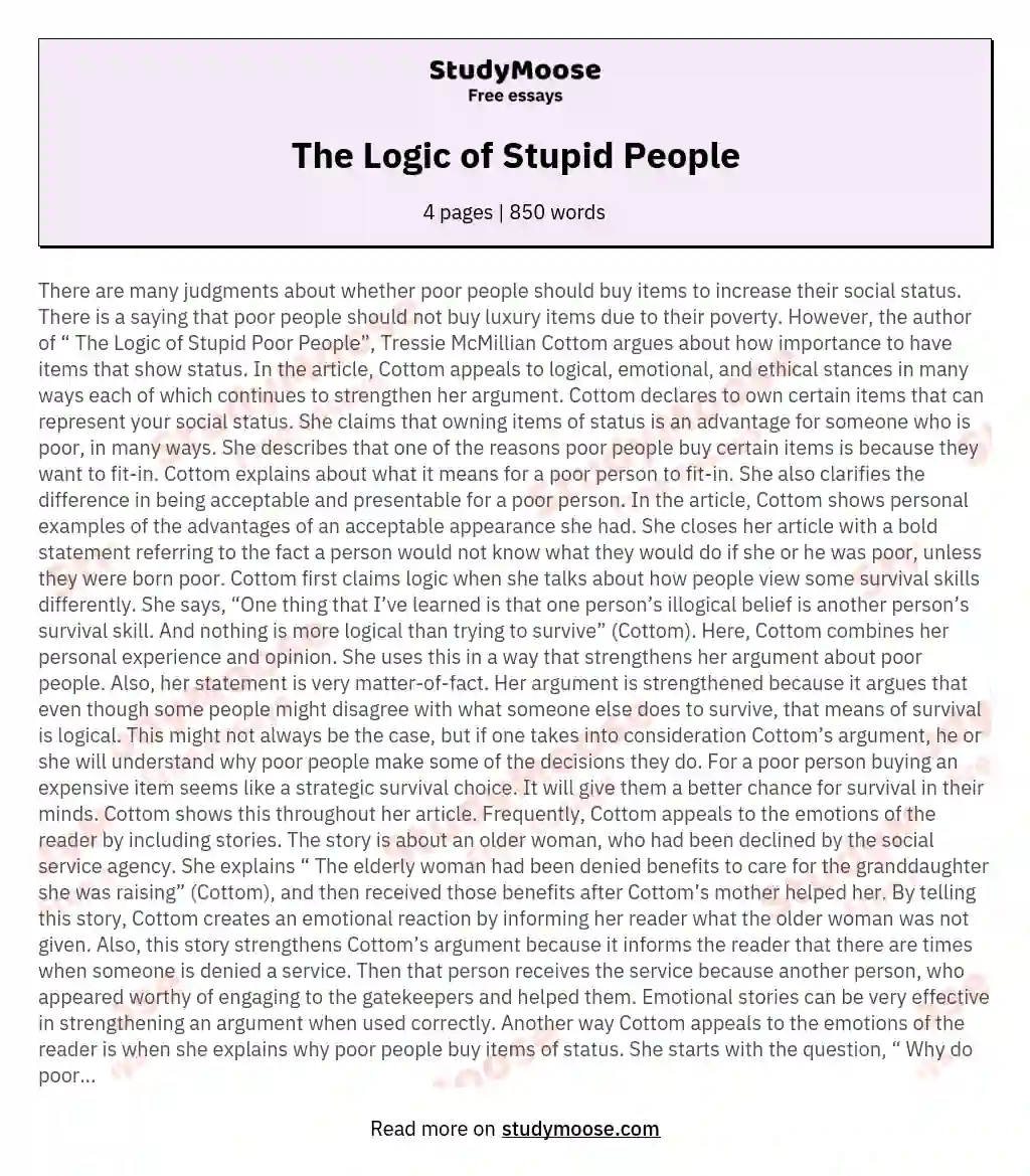 The Logic of Stupid People essay