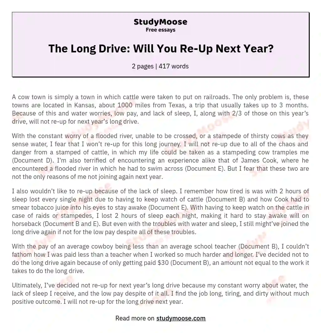 The Long Drive: Will You Re-Up Next Year? essay
