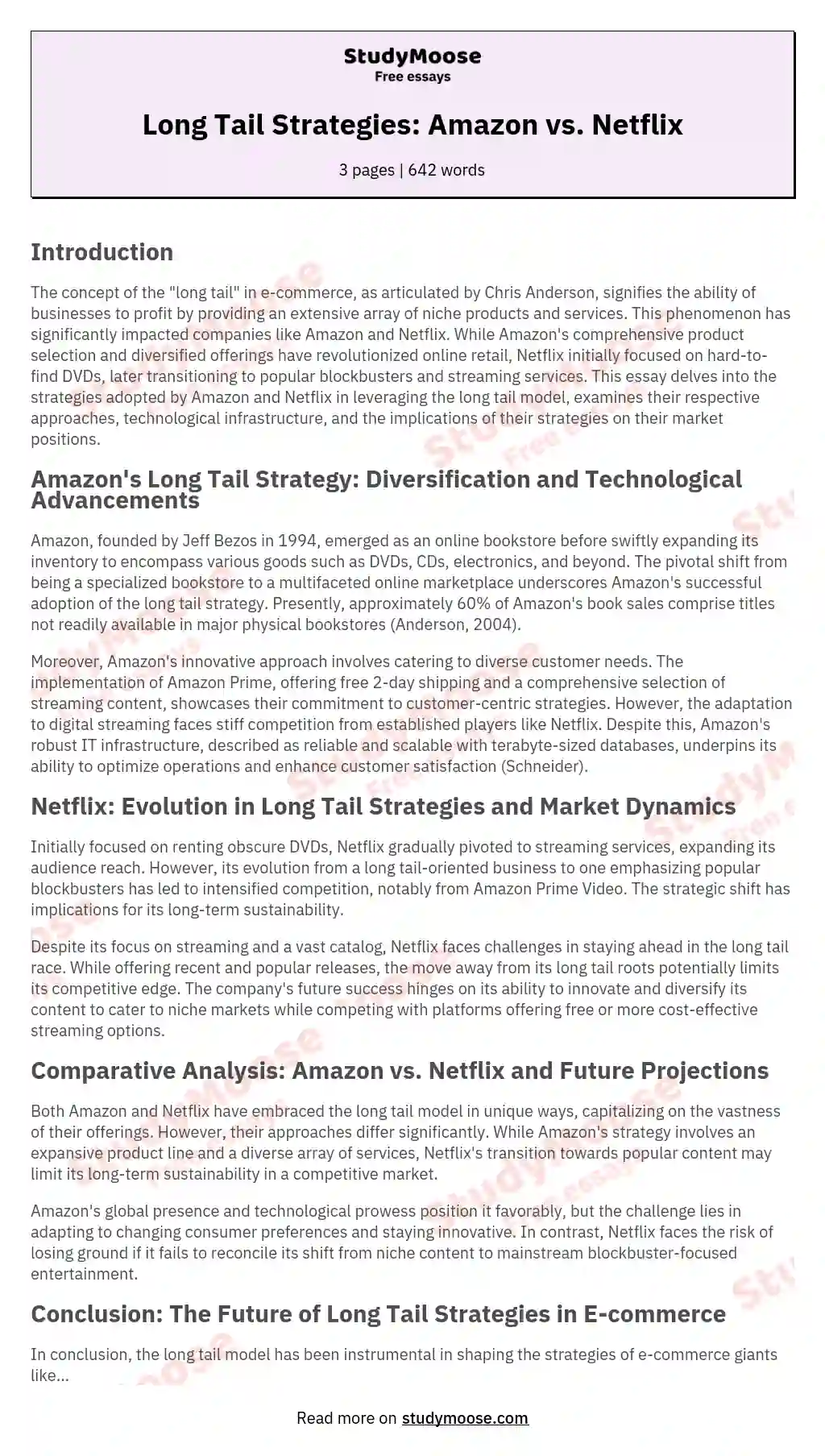 Long Tail Strategies: Amazon vs. Netflix essay