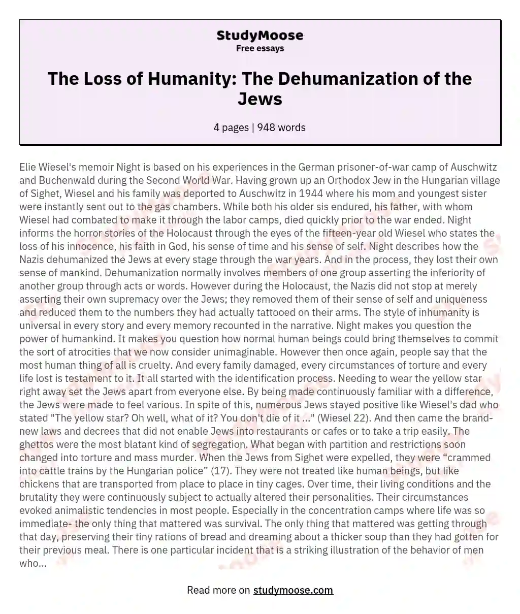 The Loss of Humanity: The Dehumanization of the Jews essay