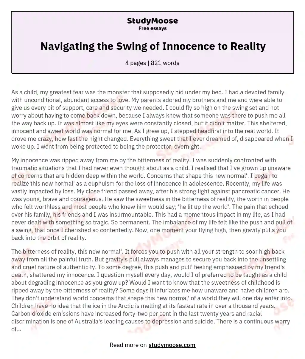 Navigating the Swing of Innocence to Reality essay