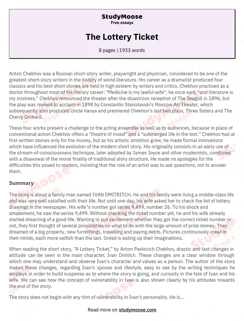 the lottery ticket essay pdf